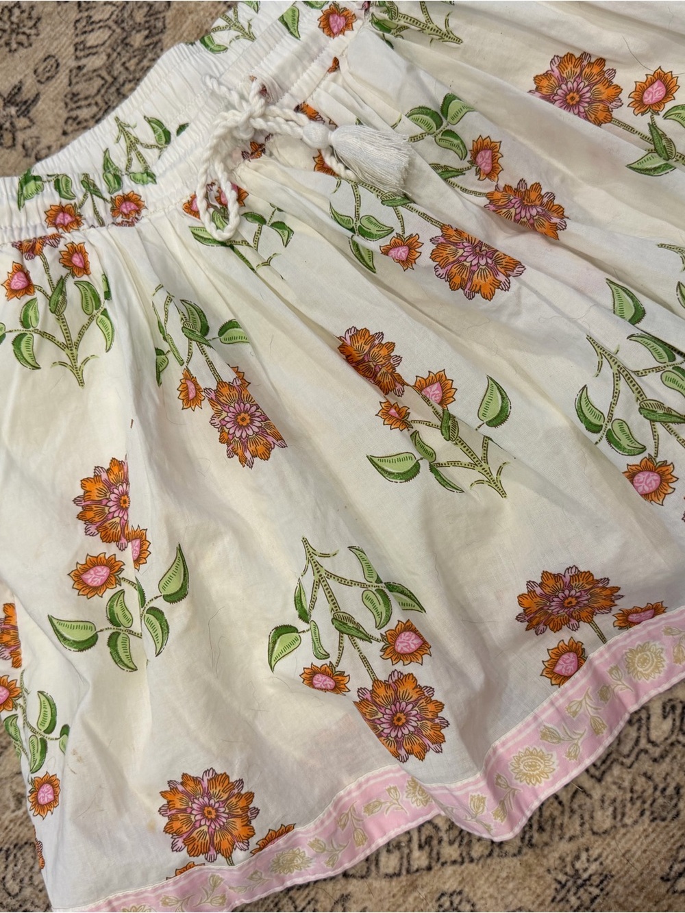 Old Navy White Tiered Skirt with Green and Orange Floral Print - Picture 2 of 5